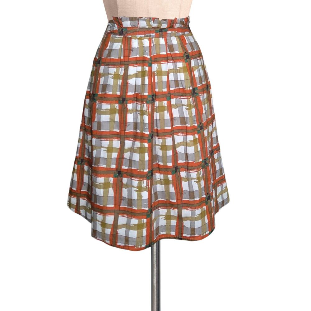 Vintage Y2K Anthropologie BELLA BIRD Printed Ruffle Waist Skirt Pockets Cotton S